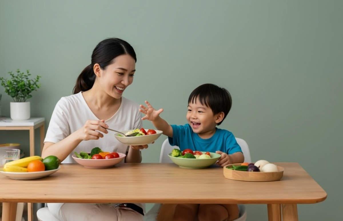 Anak sedang belajar makan yang sehat